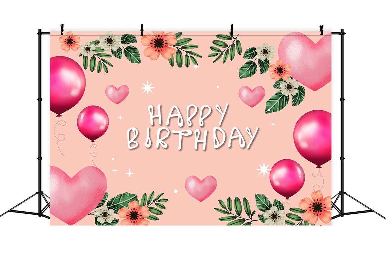 Toile de fond Anniversaire Personnalisable Ballons Floraux Rose BRP2-217