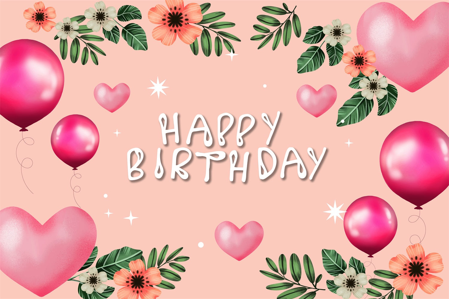 Toile de fond Anniversaire Personnalisable Ballons Floraux Rose BRP2-217