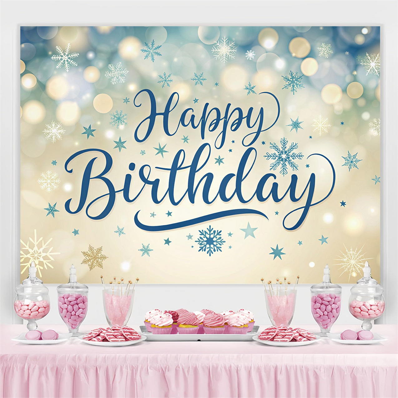 Toile de fond Photo Anniversaire Flocons d’Hiver Bokeh BRP2-218