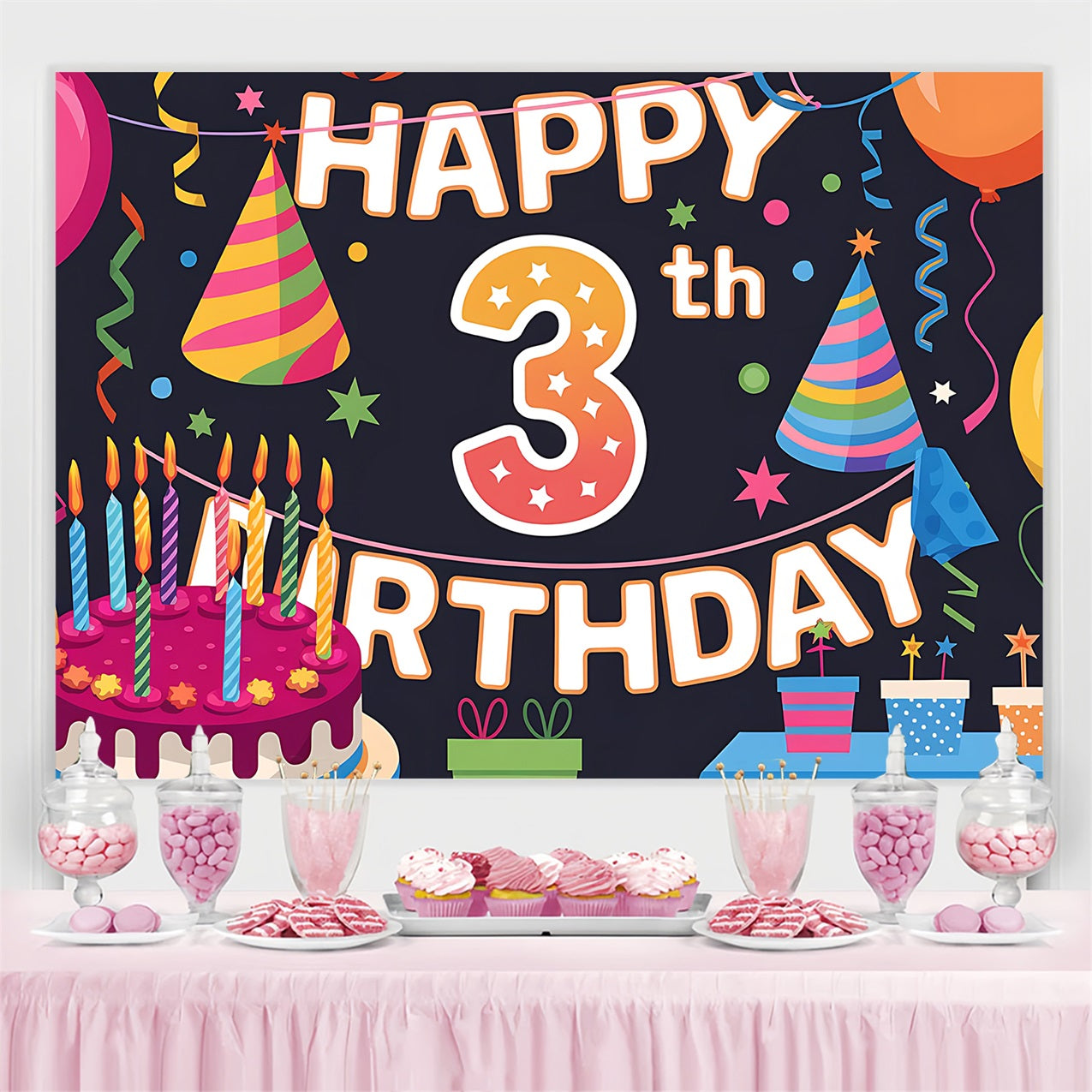 Toile de fond Anniversaire Personnalisé 3ème Fête Ballons BRP2-219