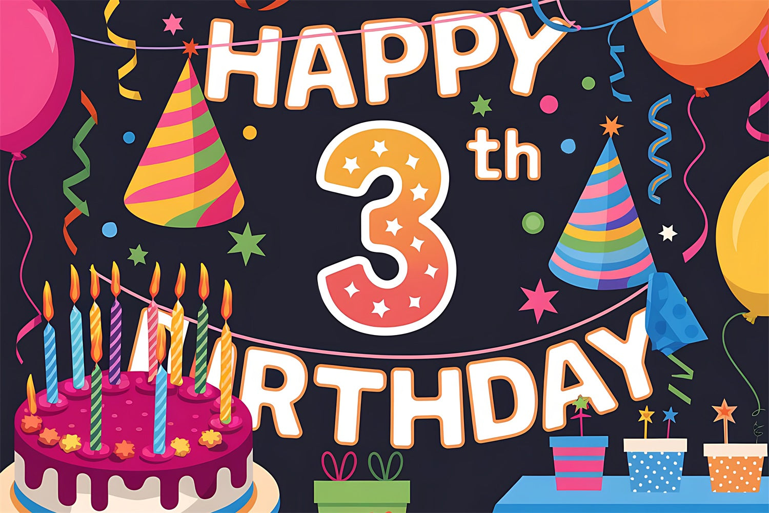 Toile de fond Anniversaire Personnalisé 3ème Fête Ballons BRP2-219