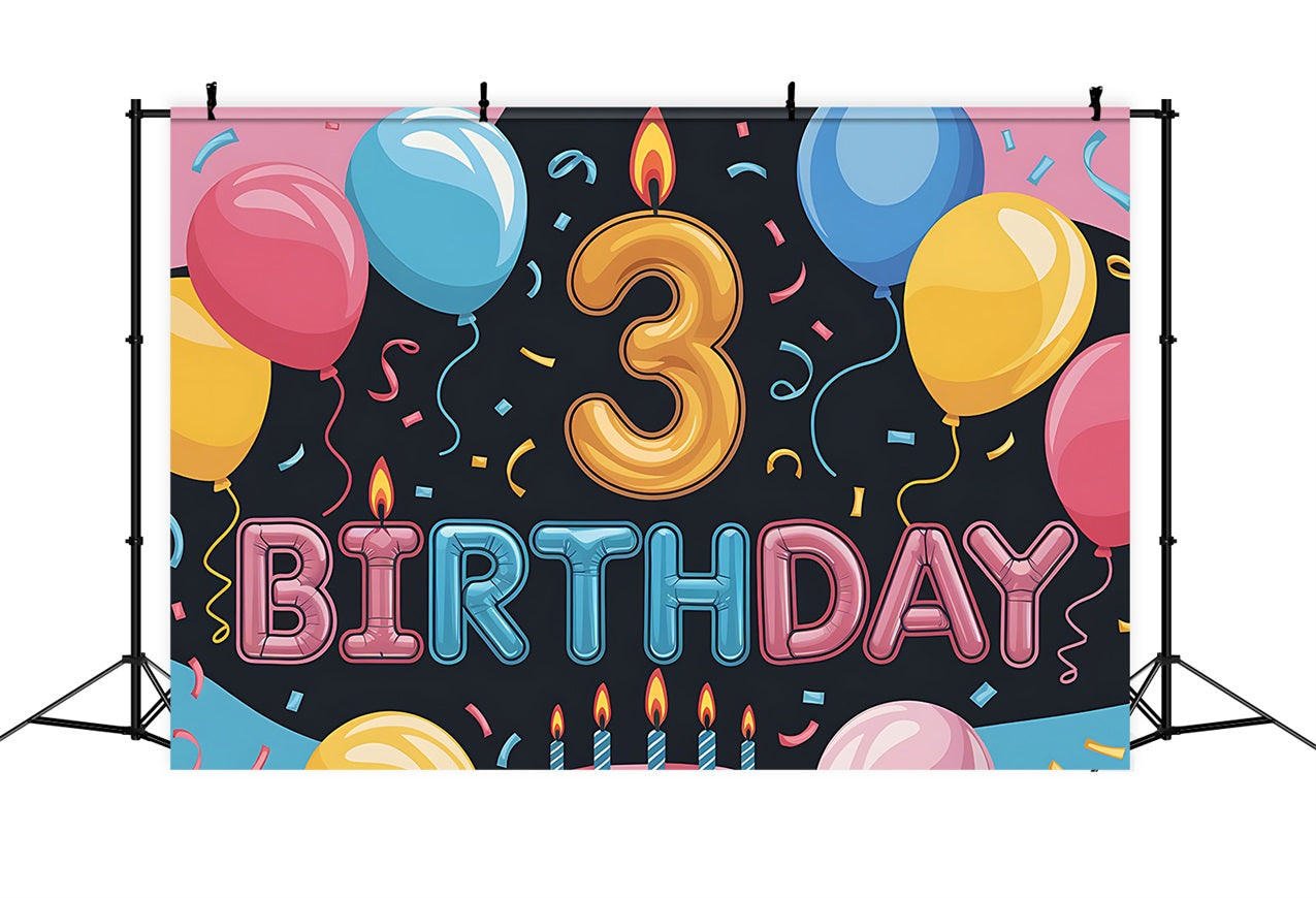 Toile de fond Deco Anniversaire Joyeux 3ème Ballons BRP2-220