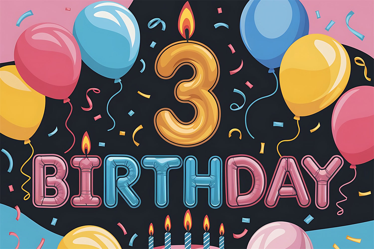 Toile de fond Deco Anniversaire Joyeux 3ème Ballons BRP2-220