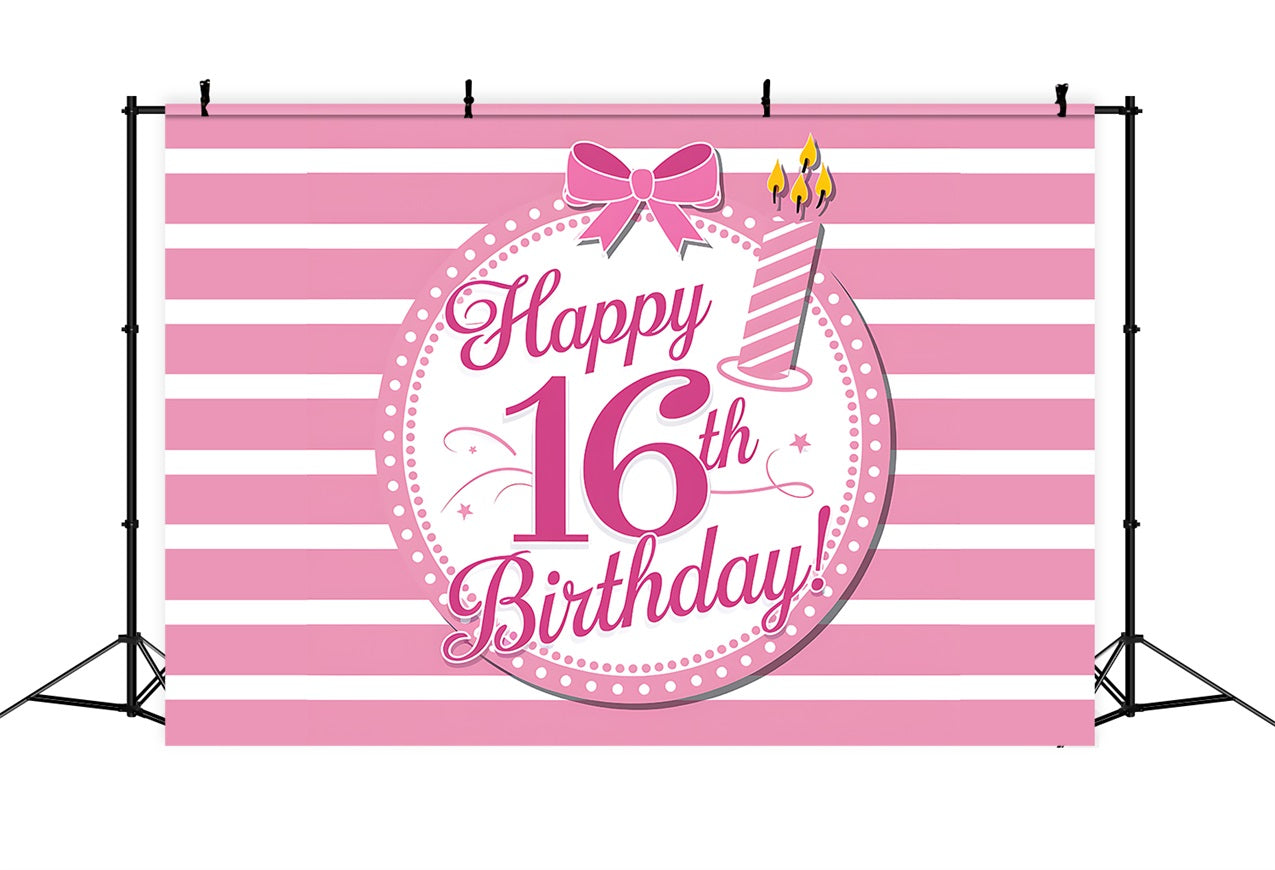 Toile de fond Anniversaire Personnalisé Sweet 16 Rayures Roses BRP2-225