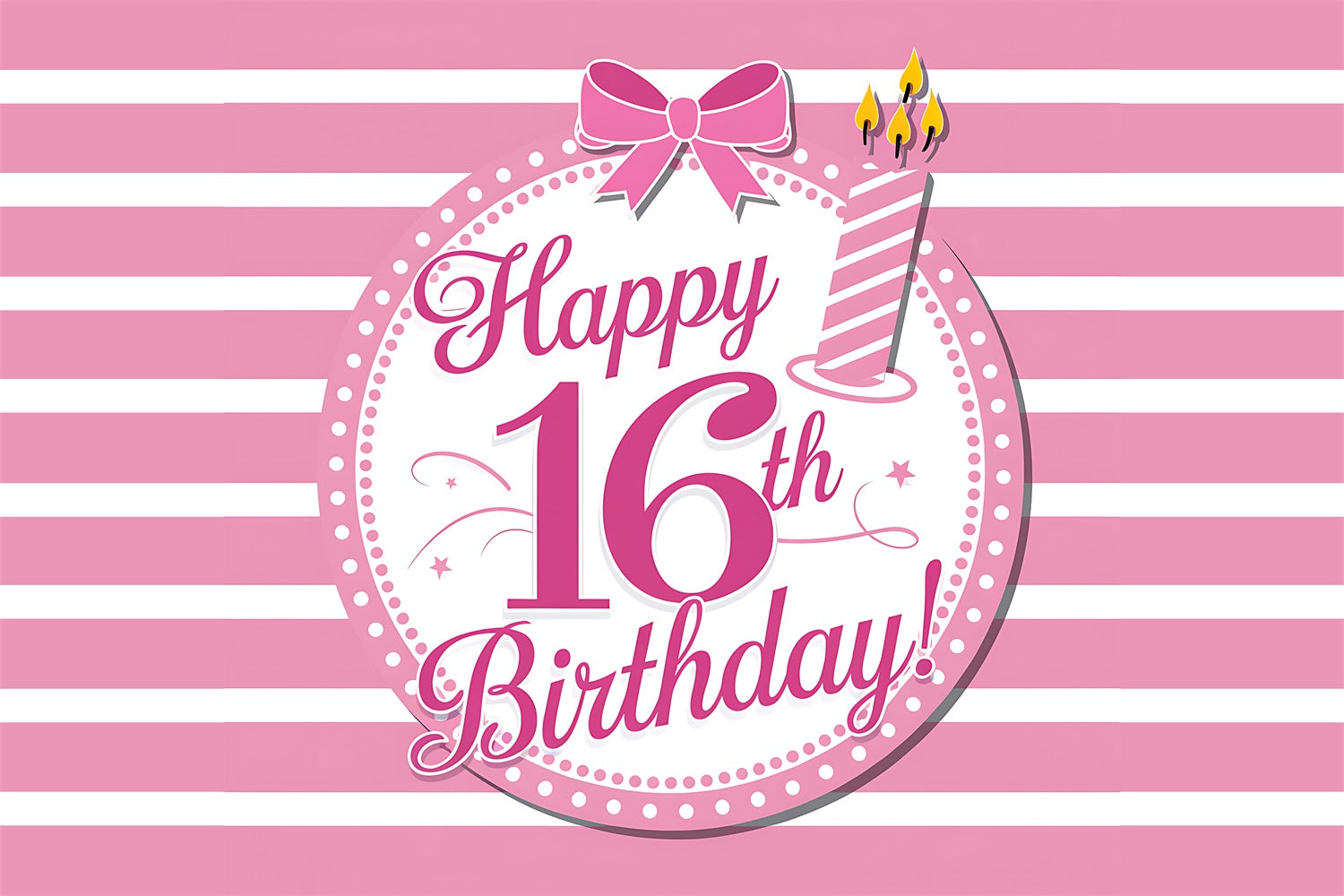 Toile de fond Anniversaire Personnalisé Sweet 16 Rayures Roses BRP2-225