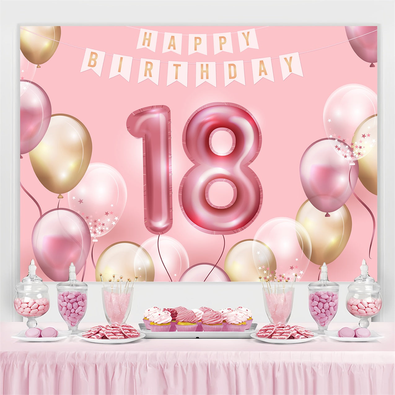 Toile de fond Anniversaire Personnalisé Fête Ballons 18ème BRP2-231