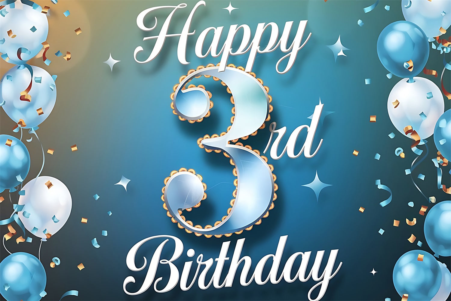 Toile de fond Deco Anniversaire Joyeux 3ème Ballons BRP2-237