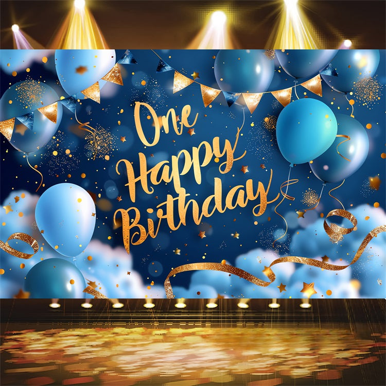 Toile de fond Anniversaire Personnalisé 1er Royal Bleu Or BRP2-238
