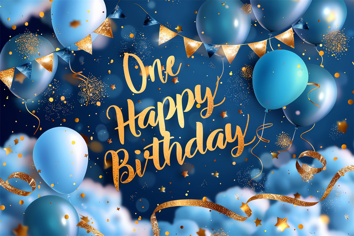 Toile de fond Anniversaire Personnalisé 1er Royal Bleu Or BRP2-238