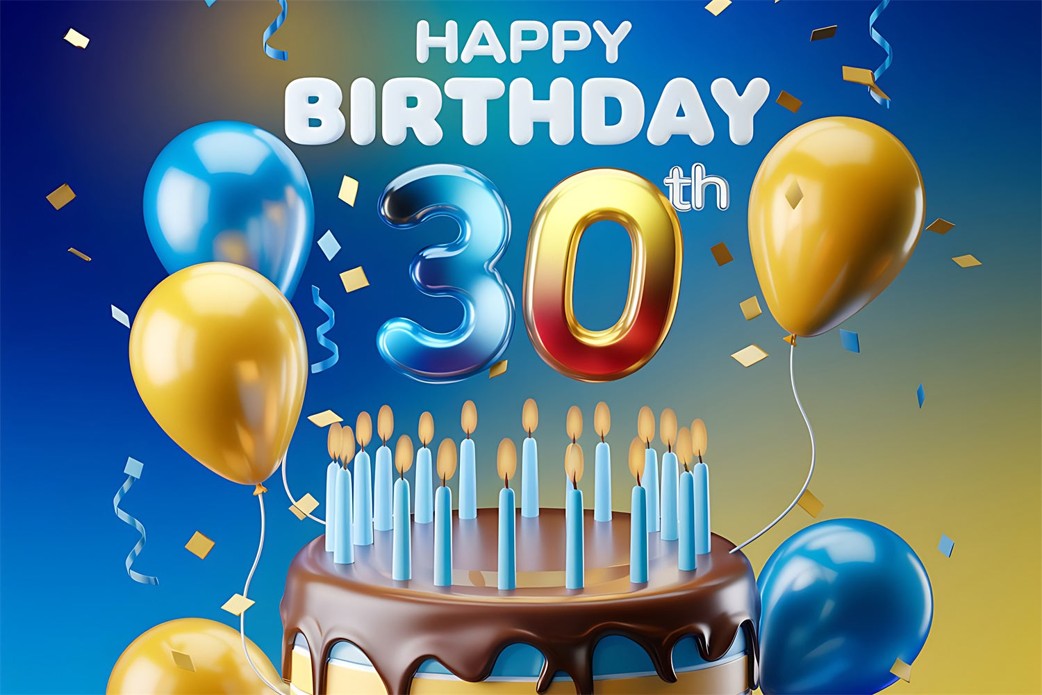 Toile de fond Anniversaire Personnalisable Gâteau Ballons 30ème BRP2-242
