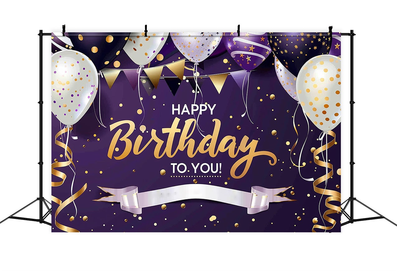 Toile de fond Deco Anniversaire Ballons Or Violet Scintillant BRP2-243
