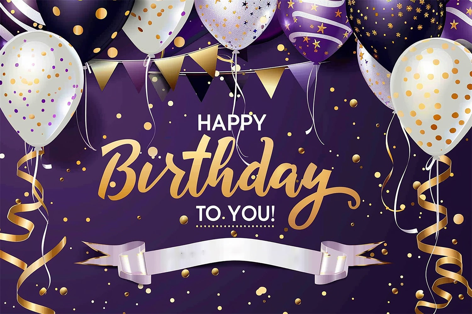 Toile de fond Deco Anniversaire Ballons Or Violet Scintillant BRP2-243