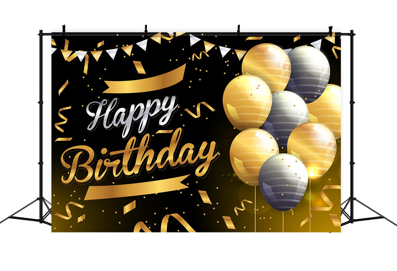 Toile de fond Personnalisable Anniversaire Ballons Noir Or BRP2-244