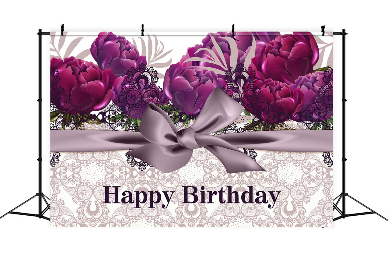 Toile de fond Anniversaire Personnalisé Floral Vintage Violet BRP2-245