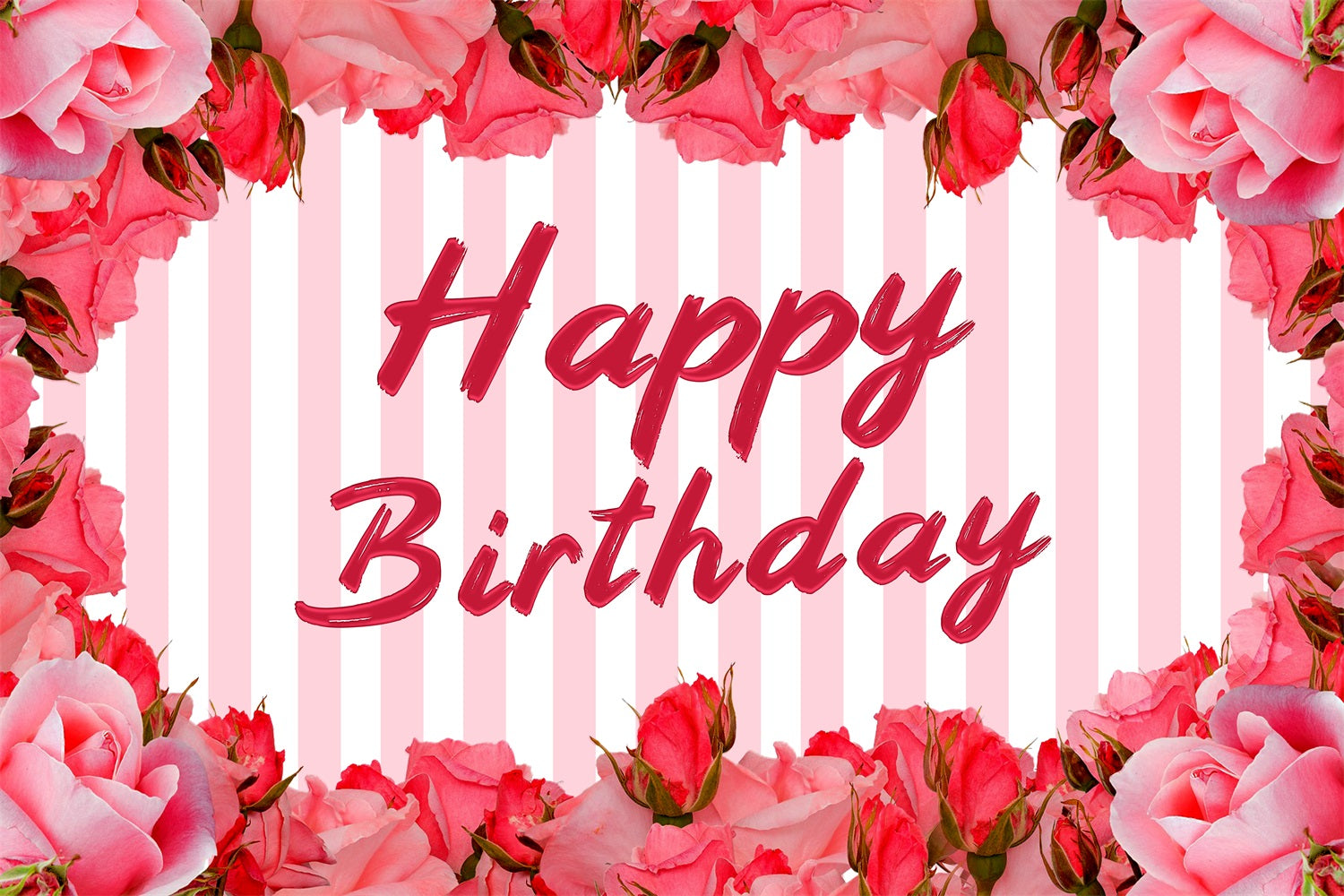 Toile de fond Photo Anniversaire Rayures Roses Fleurs BRP2-247