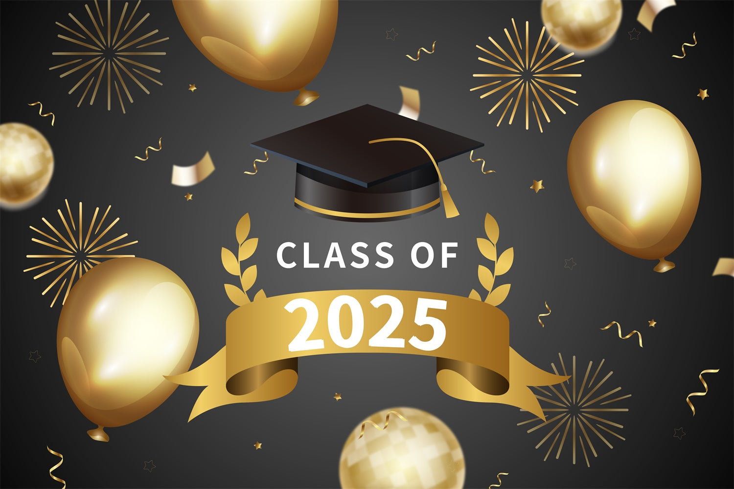 Toile de fond Remise de Diplôme Feux d’Artifice Ballons Dorés BRP2-250