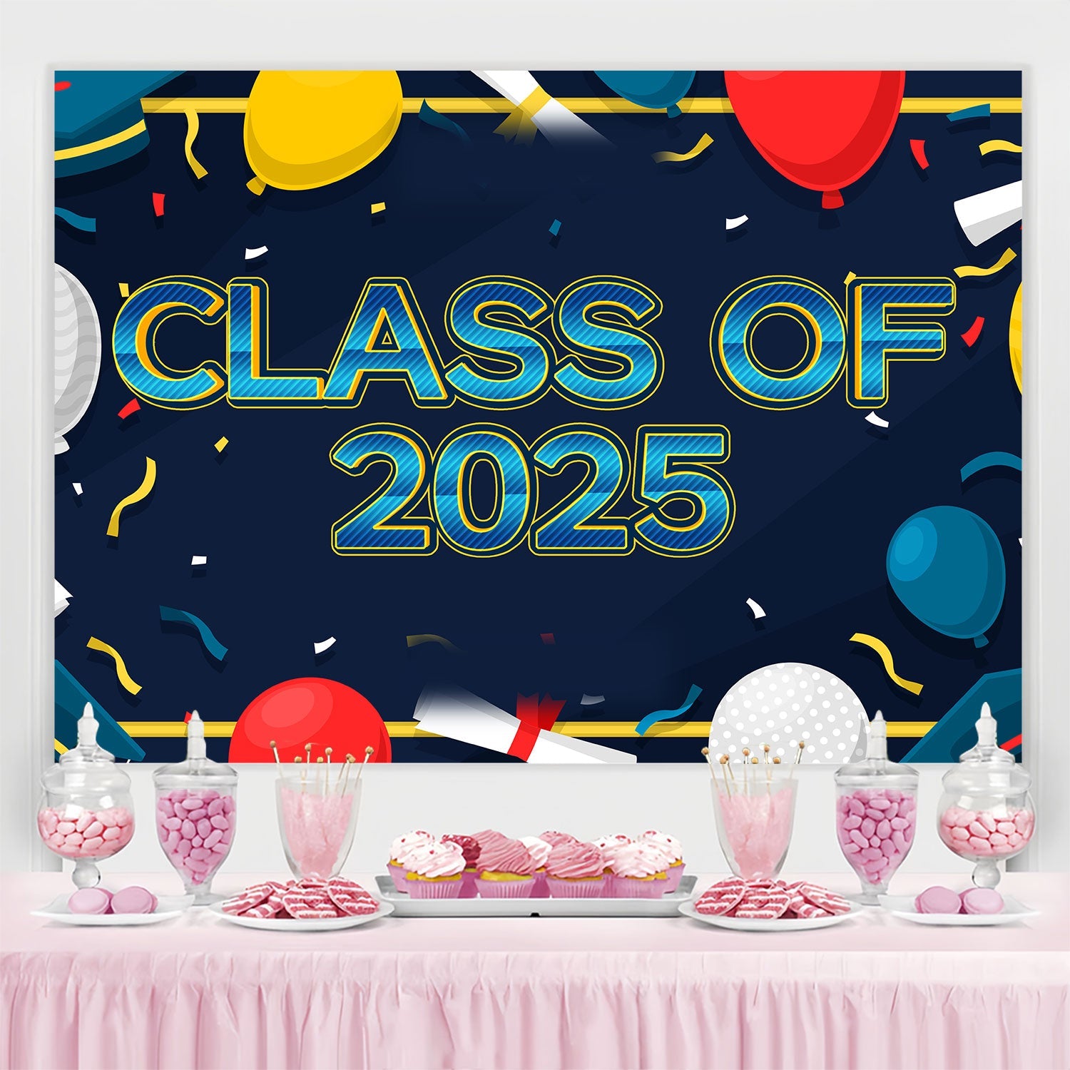 Toile de fond Remise de Diplôme Ballons Colorés et Confettis BRP2-261
