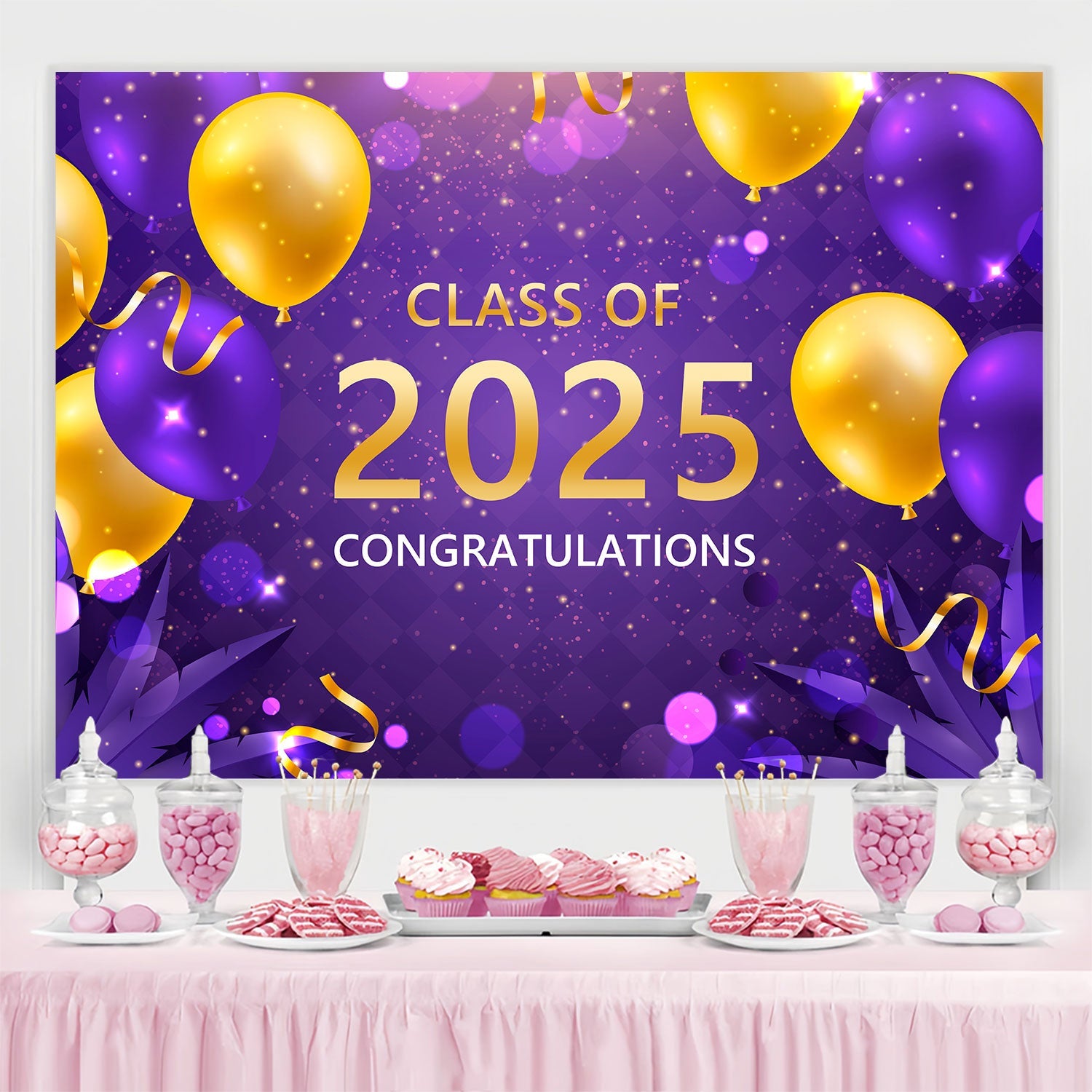 Toile de fond Remise de Diplôme Ballons Violets Dynamiques BRP2-269