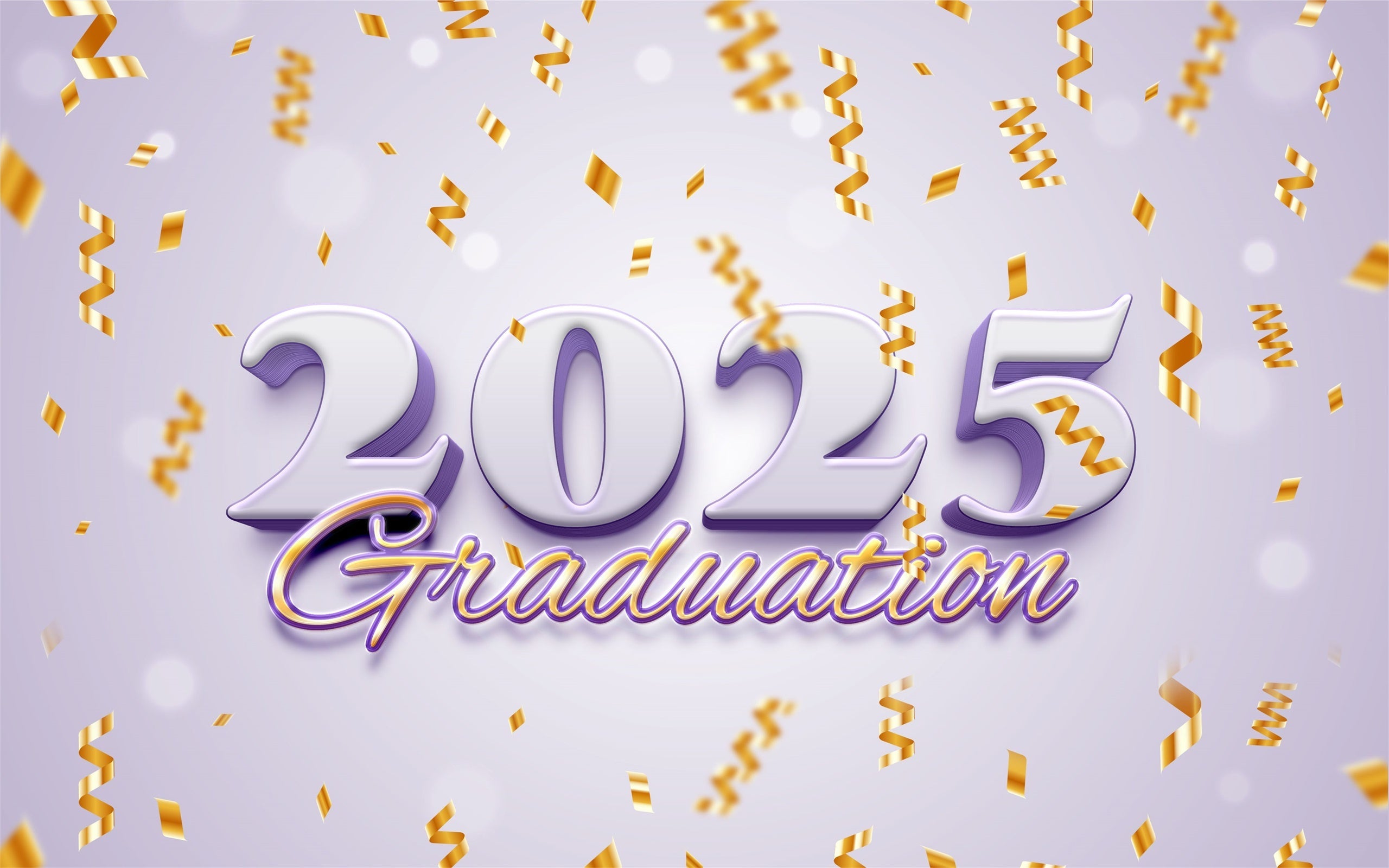 Toile de fond Remise de Diplôme 2025 Confettis Or et Lavande BRP2-275