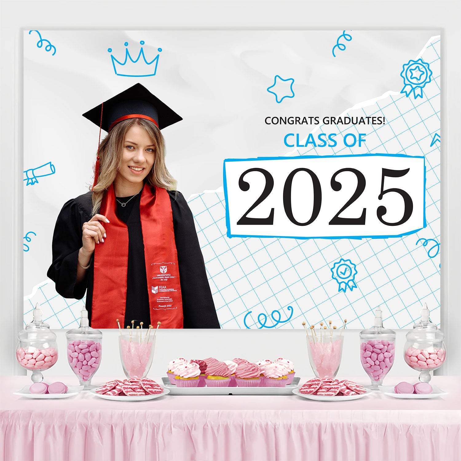 Toile de fond Personnalisée Remise de Diplôme Minimaliste 2025 BRP2-287