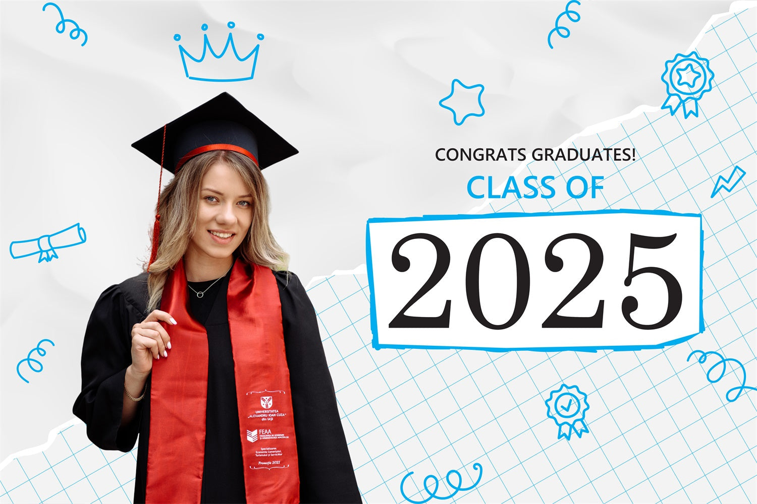 Toile de fond Personnalisée Remise de Diplôme Minimaliste 2025 BRP2-287