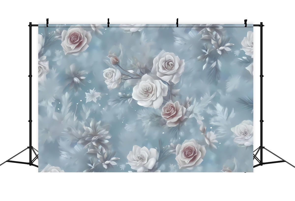 Fond Photo Fleurs Roses Blanches Givrées Romantiques BRP2-68