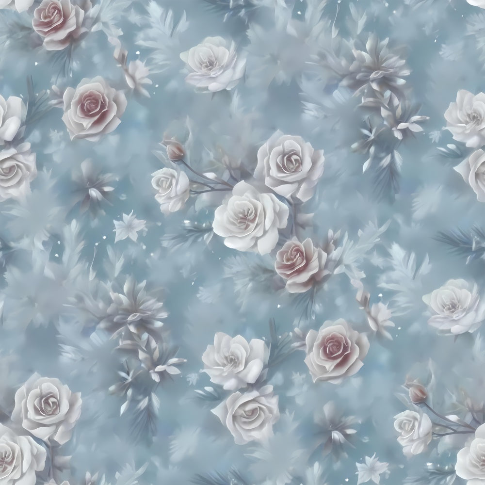 Fond Photo Fleurs Roses Blanches Givrées Romantiques BRP2-68