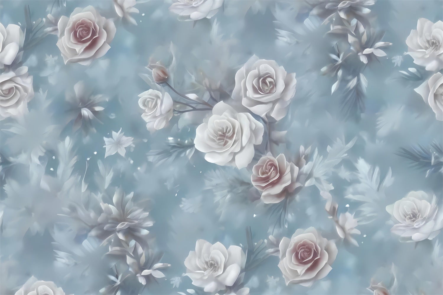 Fond Photo Fleurs Roses Blanches Givrées Romantiques BRP2-68