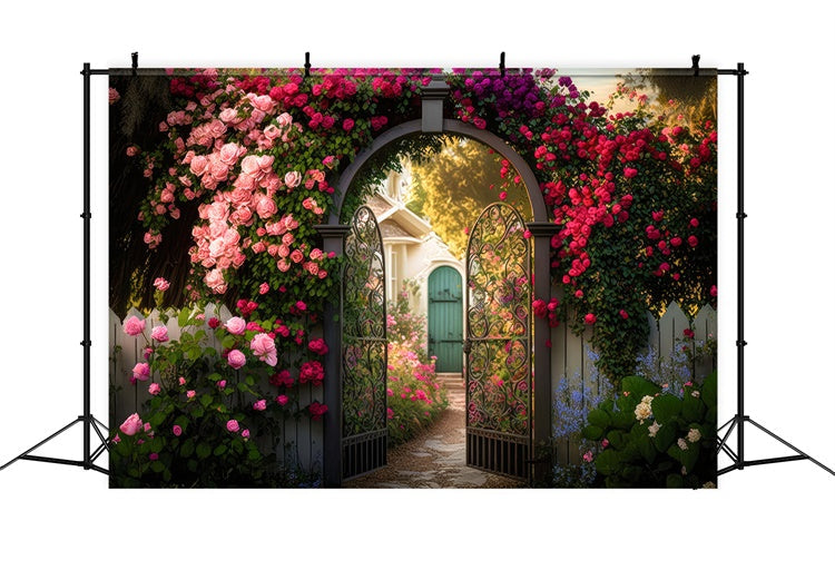 Fond Floral Photo Porte de Jardin Rose Épanouie BRP2-87