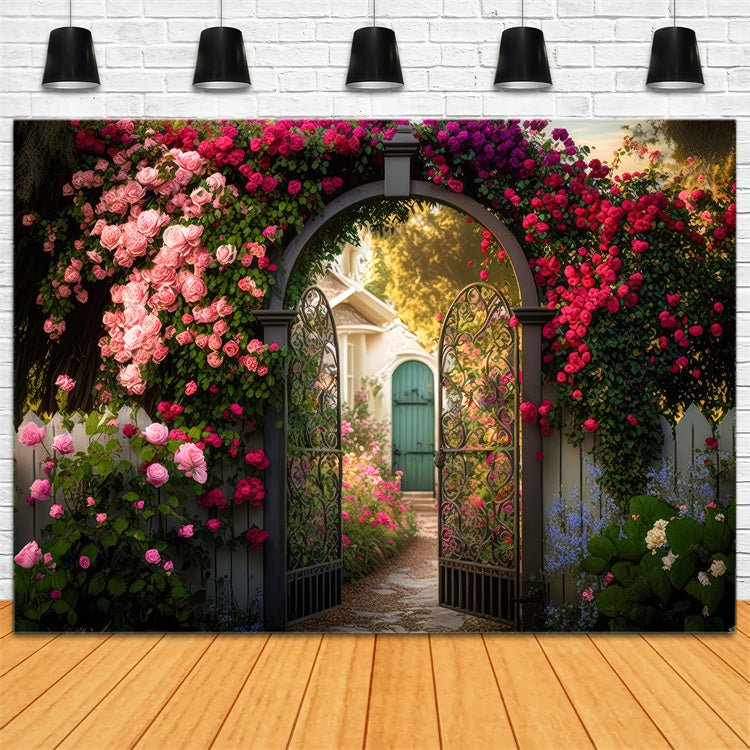 Fond Floral Photo Porte de Jardin Rose Épanouie BRP2-87