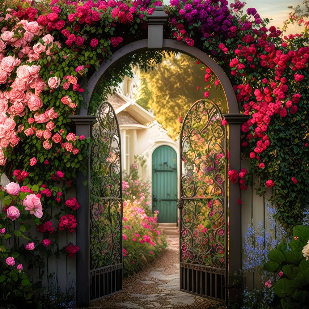 Fond Floral Photo Porte de Jardin Rose Épanouie BRP2-87