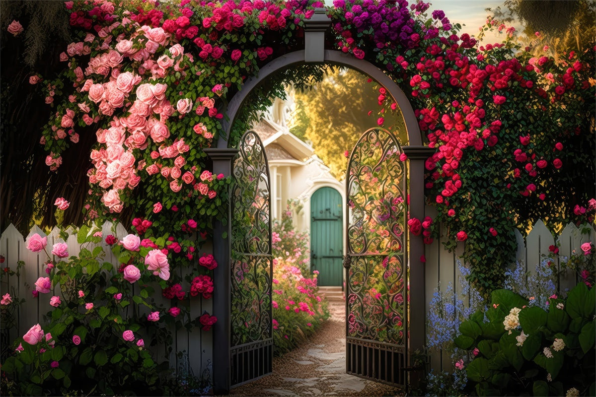 Fond Floral Photo Porte de Jardin Rose Épanouie BRP2-87
