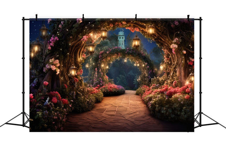 Fond Floral Photo Tunnel Florale Enchanté Lanternes BRP2-89