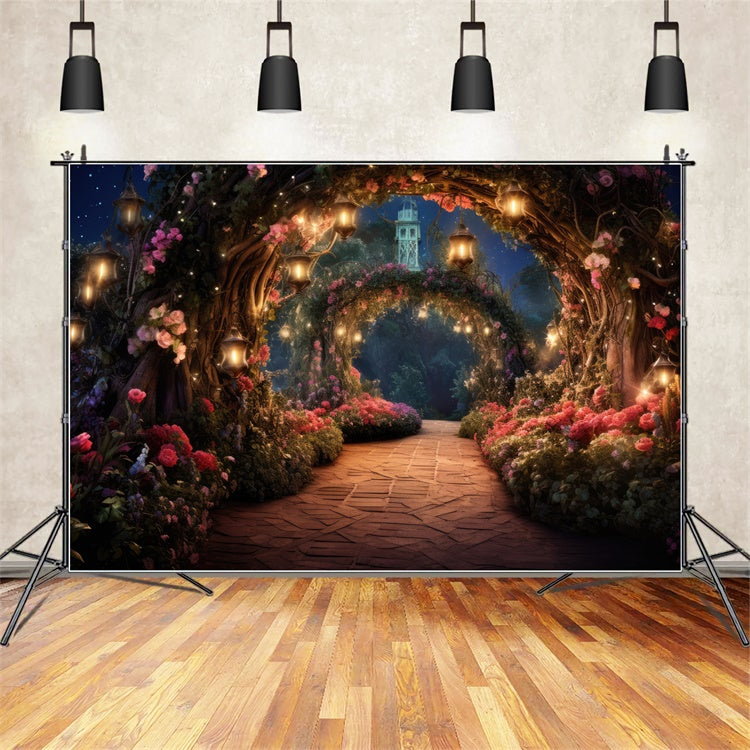 Fond Floral Photo Tunnel Florale Enchanté Lanternes BRP2-89