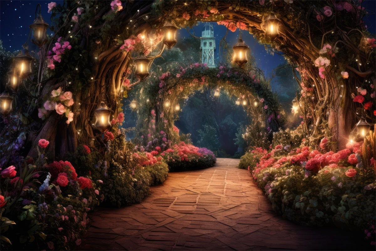 Fond Floral Photo Tunnel Florale Enchanté Lanternes BRP2-89