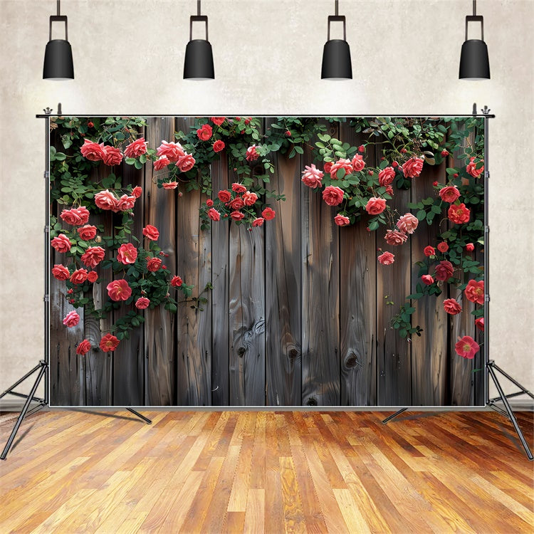 Fond Photo Fleur Roses Rouges Épanouies Clôture BRP2-93