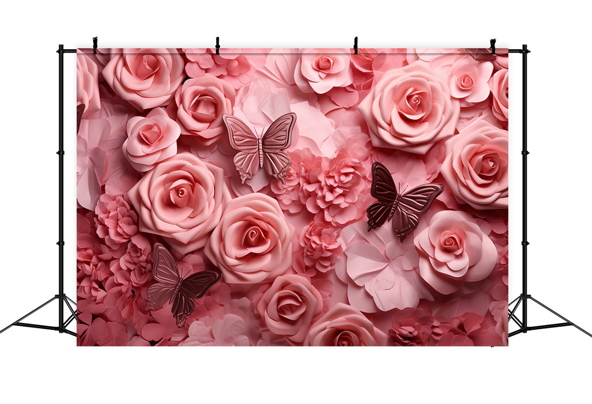 Fond Photo Floral Rose Douce Papillon BRP2-99