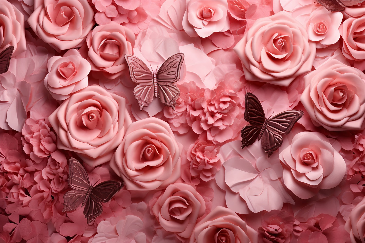 Fond Photo Floral Rose Douce Papillon BRP2-99