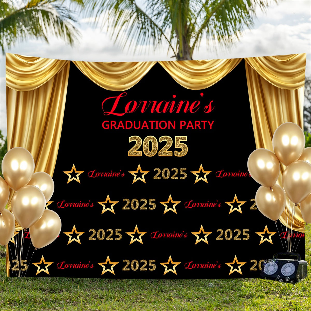 Toile de fond Personnalisée Remise de Diplôme Thème Luxueux Rideau Doré BRP3-1