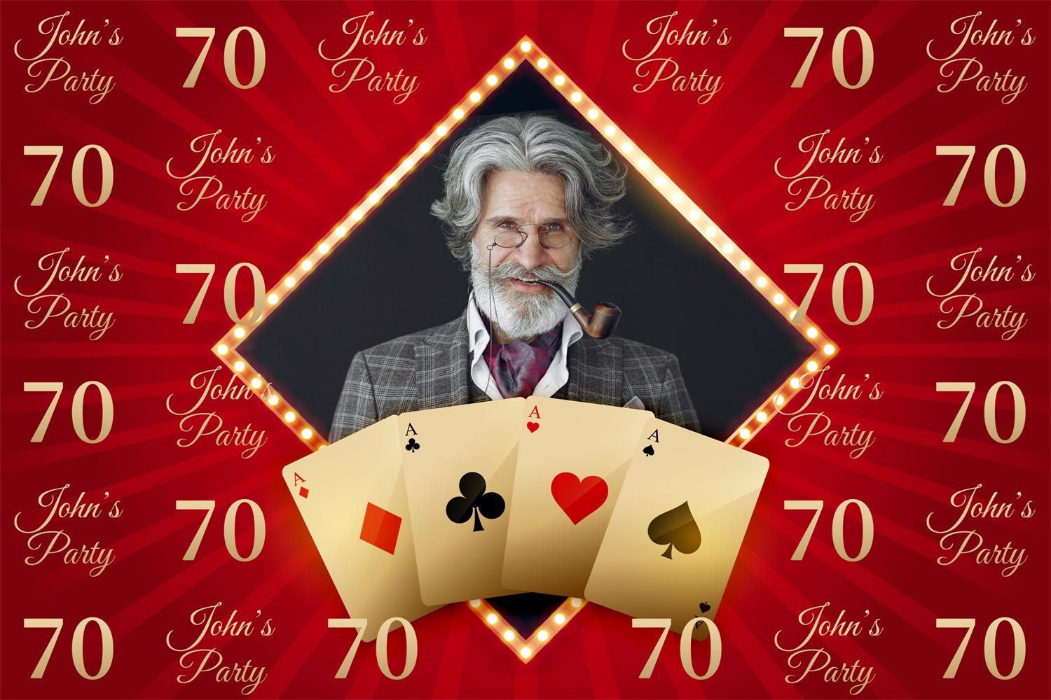 Toile de fond Personnalisable Anniversaire Jeu de Cartes Rouge 70ème BRP3-109