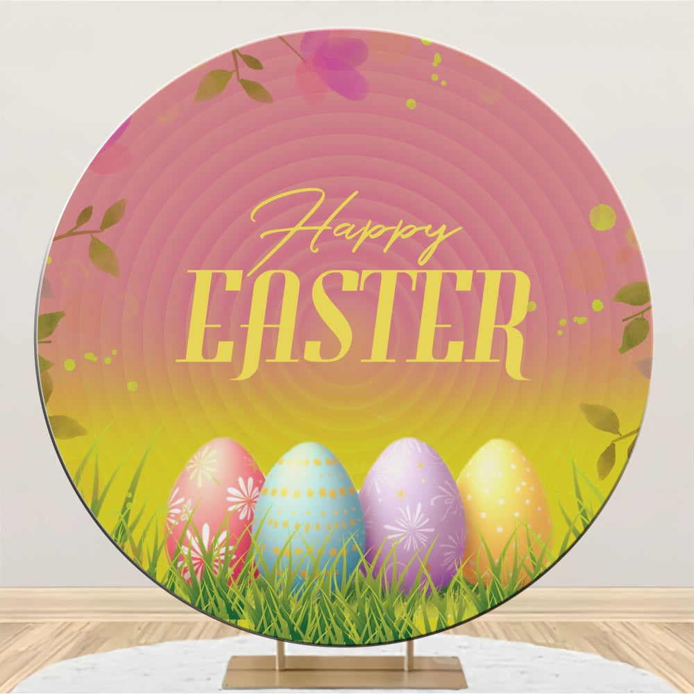 Toile de fond Ronde Personnalisable Œufs de Pâques Dégradé Herbe BRP3-188