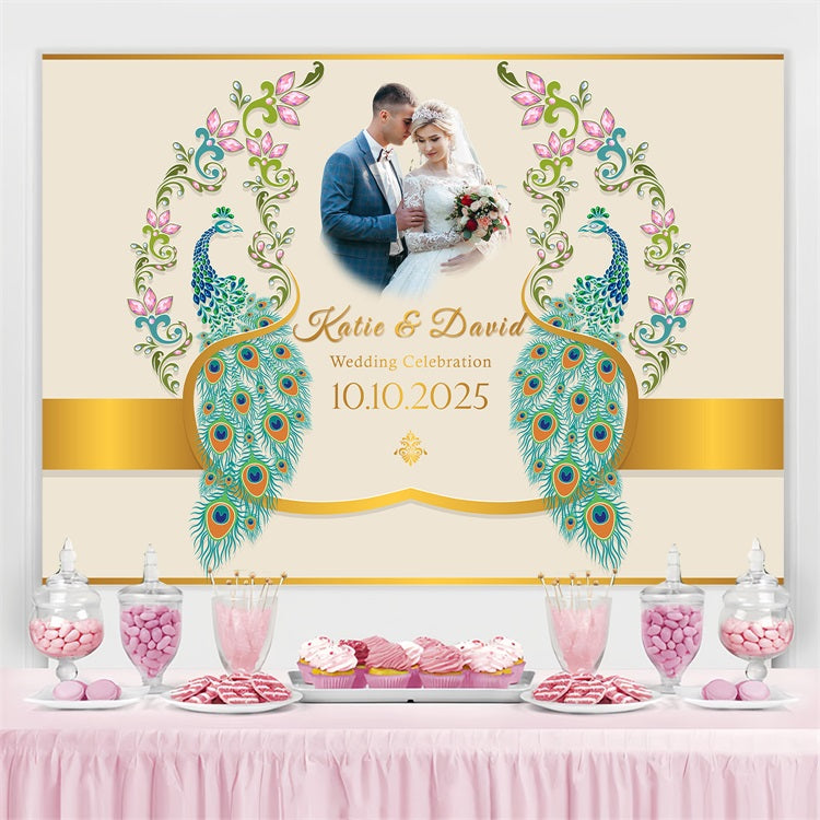 Toile de Fond Photo Mariage Personnalisée Design Paon Amour Personnalisé BRP3-203