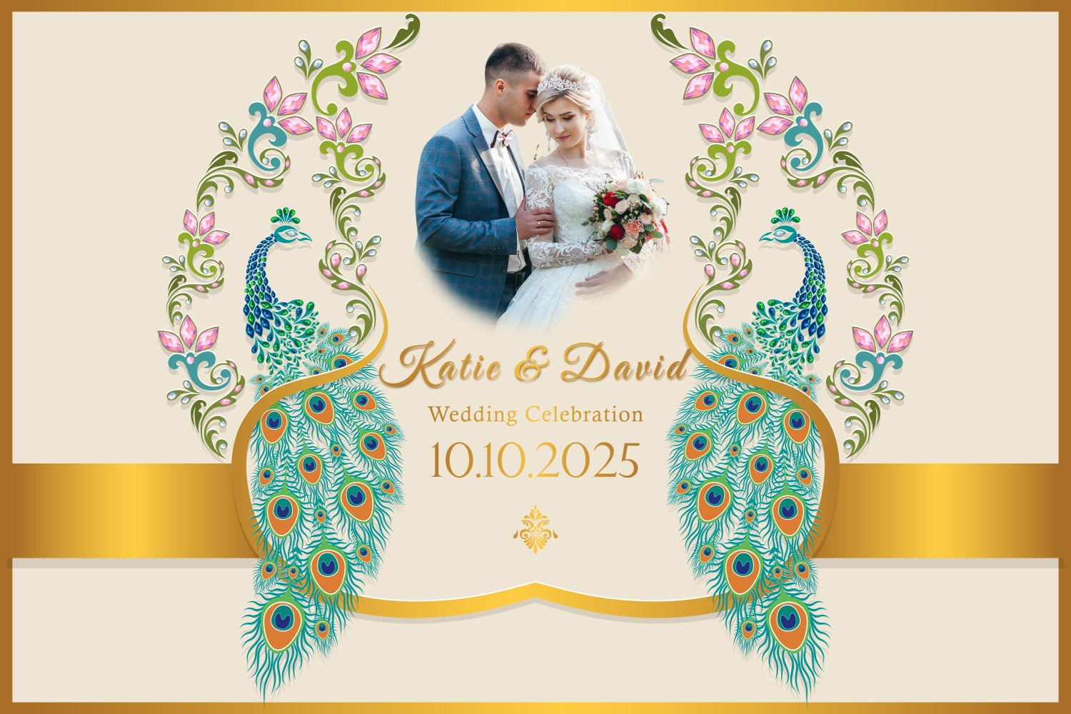 Toile de Fond Photo Mariage Personnalisée Design Paon Amour Personnalisé BRP3-203