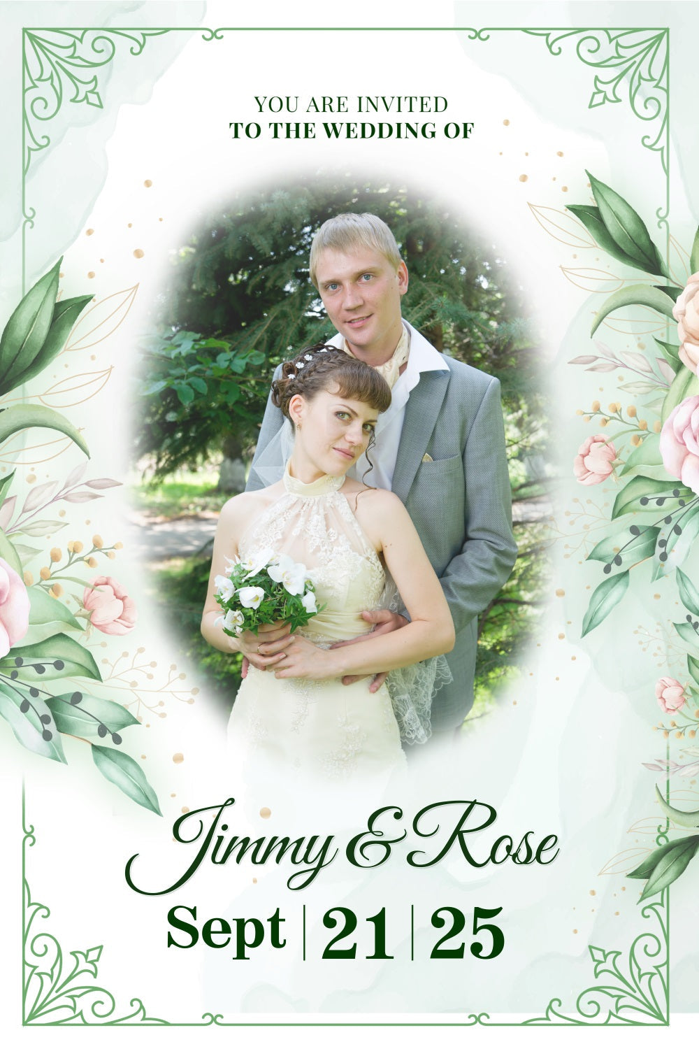 Toile de Fond Photo Mariage Vert Floral Personnalisée BRP3-211