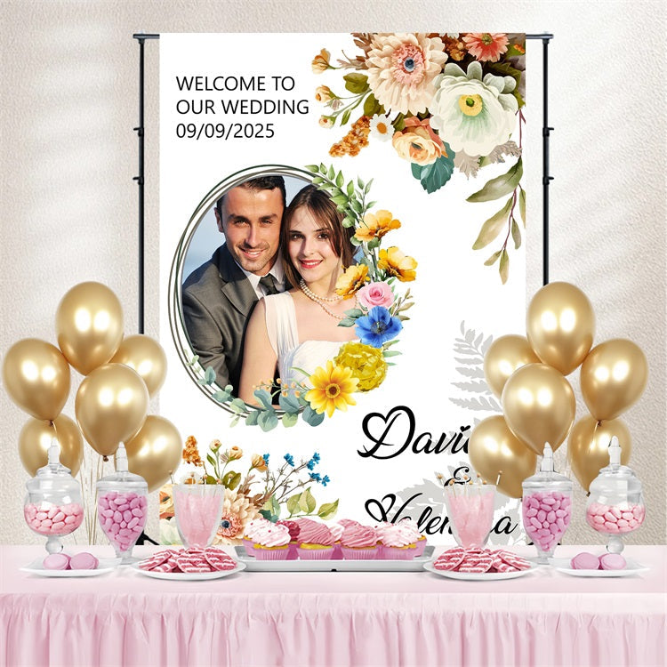 Toile de Fond Mariage Bord Floral Fête Personnalisée BRP3-214