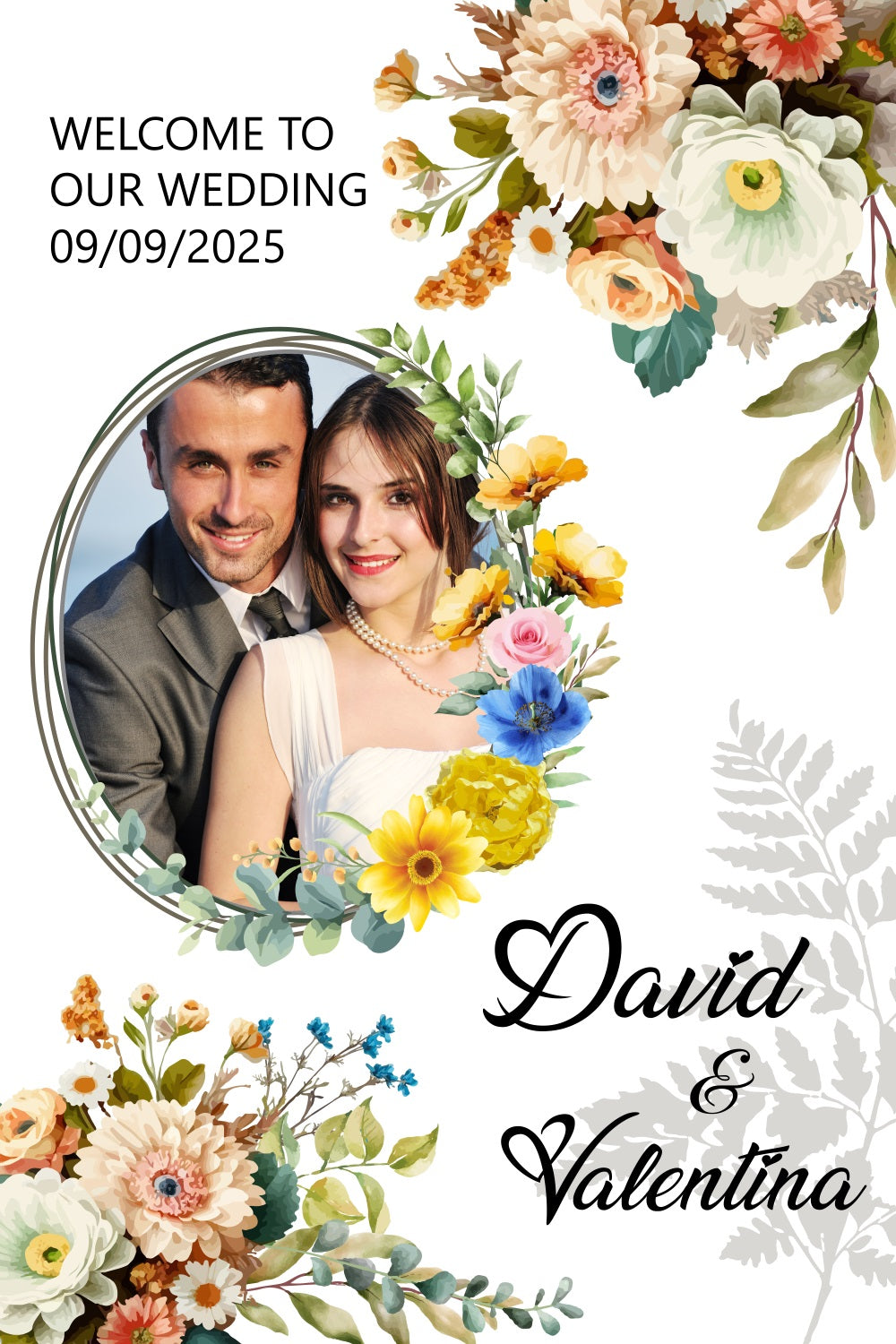 Toile de Fond Mariage Bord Floral Fête Personnalisée BRP3-214