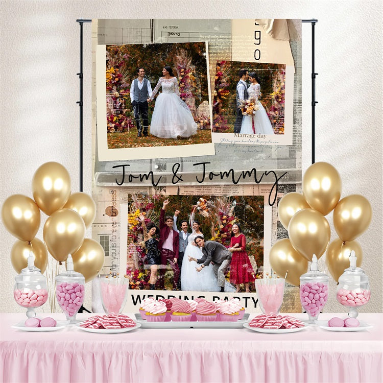 Toile de Fond Photo Mariage Idées Journal Vintage Personnalisée BRP3-216