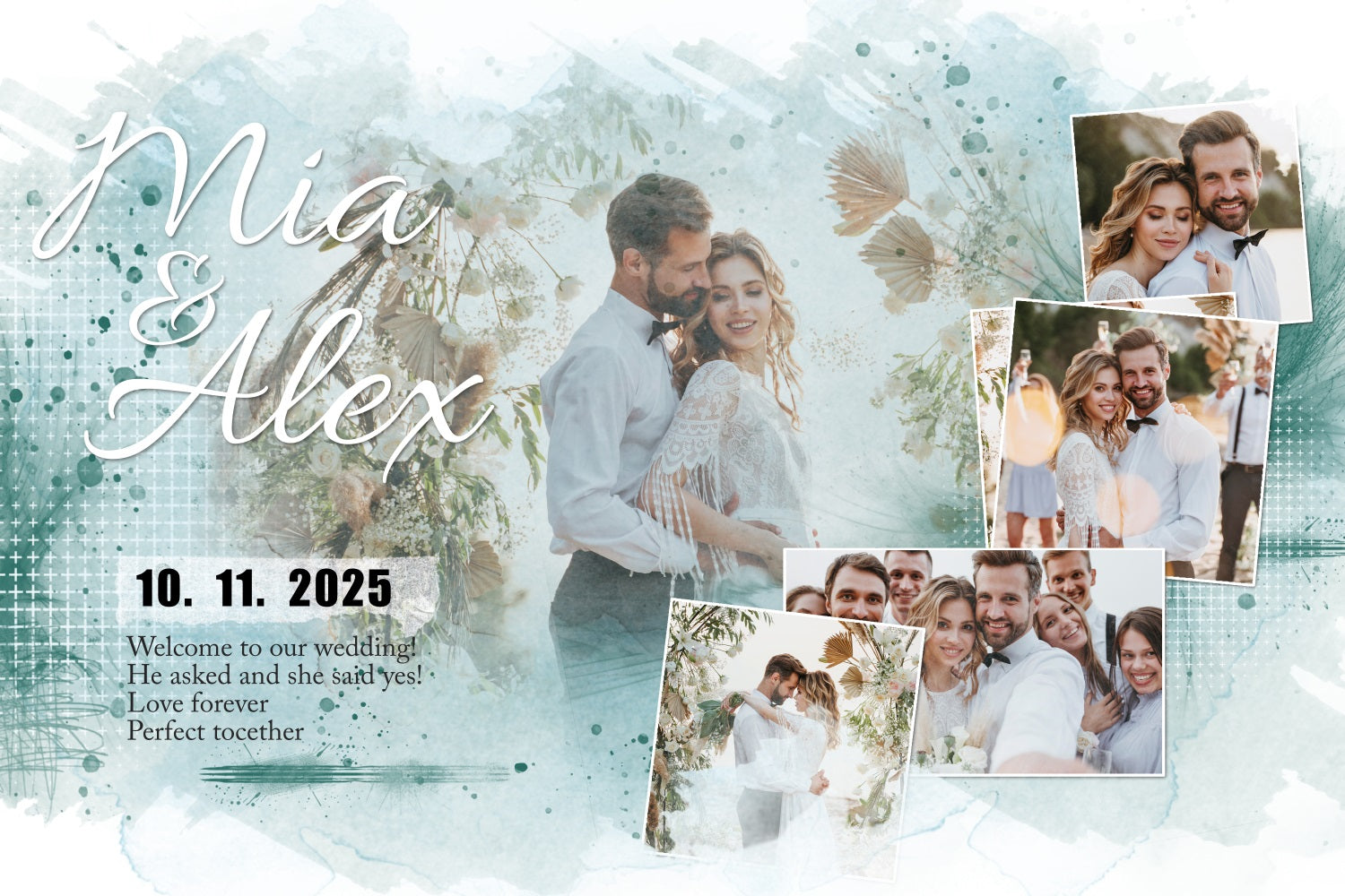 Toile de Fond Photobooth Mariage Bohème Floral Rêve Personnalisée BRP3-217