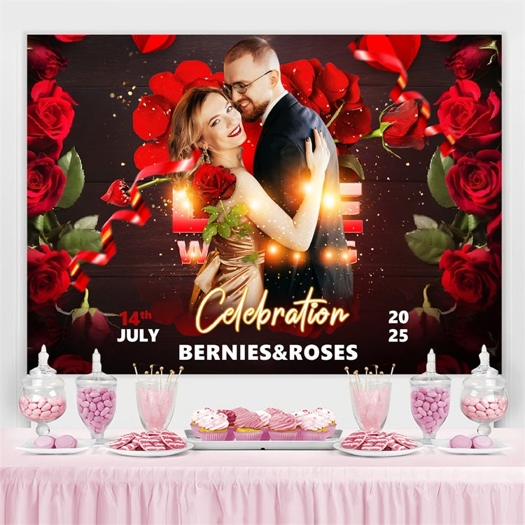 Toile de Fond Mariage Cérémonie Pétales de Rose Amour Personnalisée BRP3-220