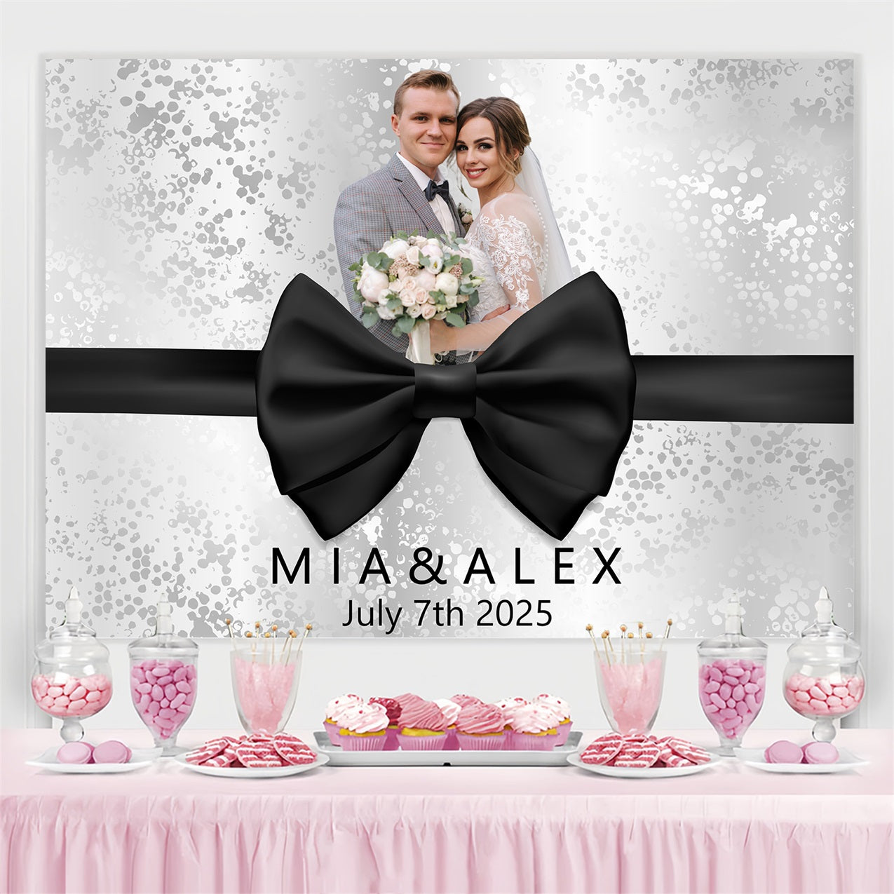Toile de Fond Mariage Pour Photo Nœud Noir Personnalisée BRP3-223